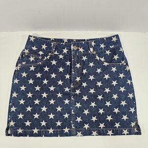 Y2K Quizz New York Star Print Americana Denim Mini Skirt Size 9/10 Stretch